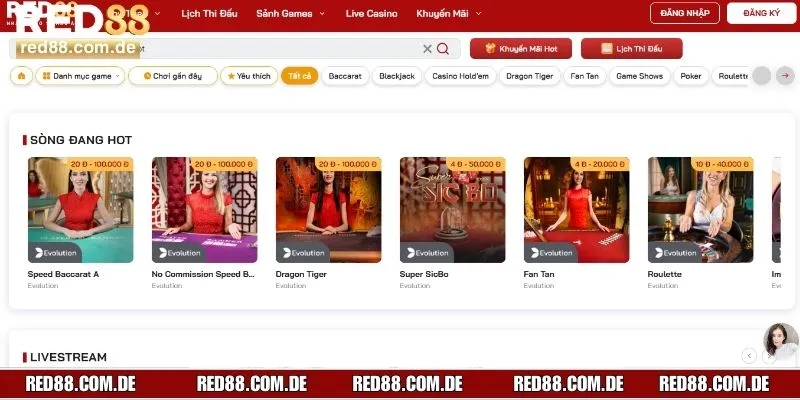 Live casino RED88 sảnh cược hấp dẫn năm 2025